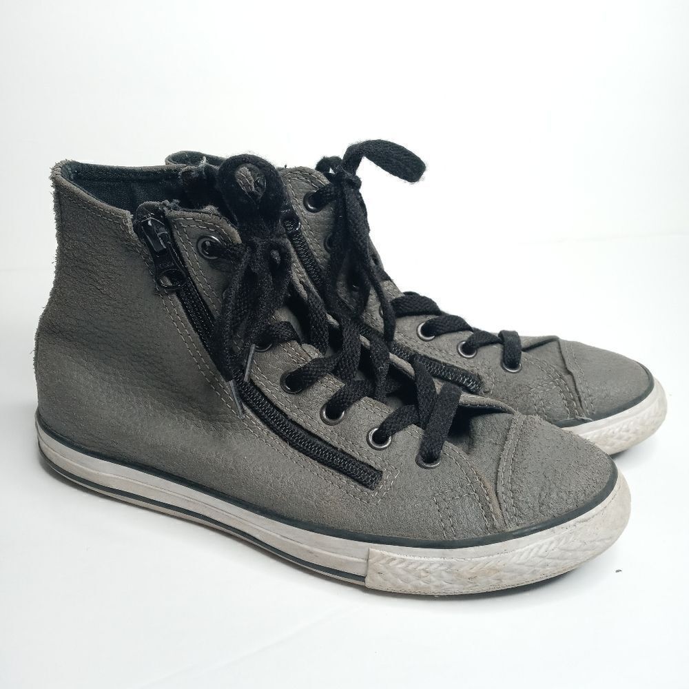 Converse gray leather high top sneakers with side zips size 4